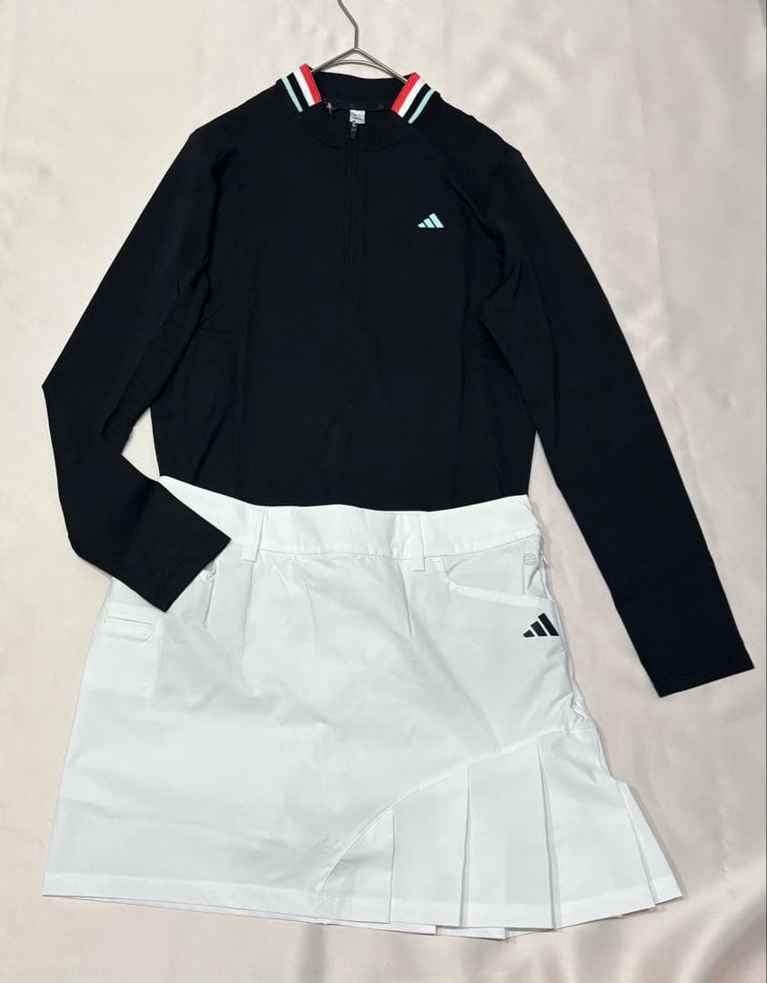 新品adidasゴルフ　薄手ハーフジップシャツ　サイドプリーツスカート　春夏