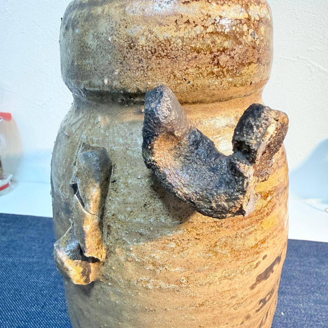 【真作】杉本貞光 信楽耳付花入 寺田野窯 陶印 茶道具 骨董 花器 希少
