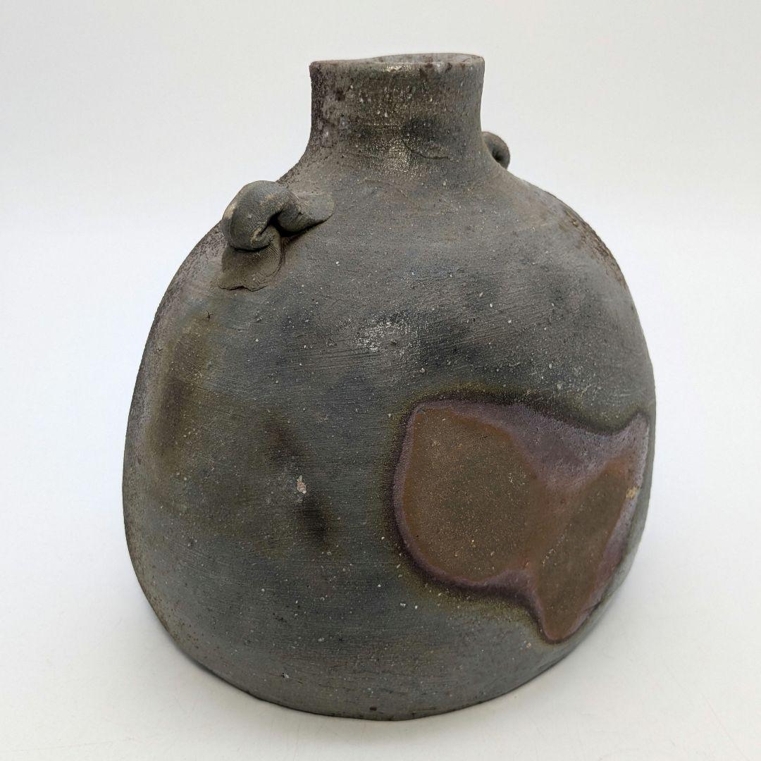 人間国宝 伊勢崎淳 備前焼 窯変扁壺 用心箱 扁壷 花器 耳付花入 花瓶 置物