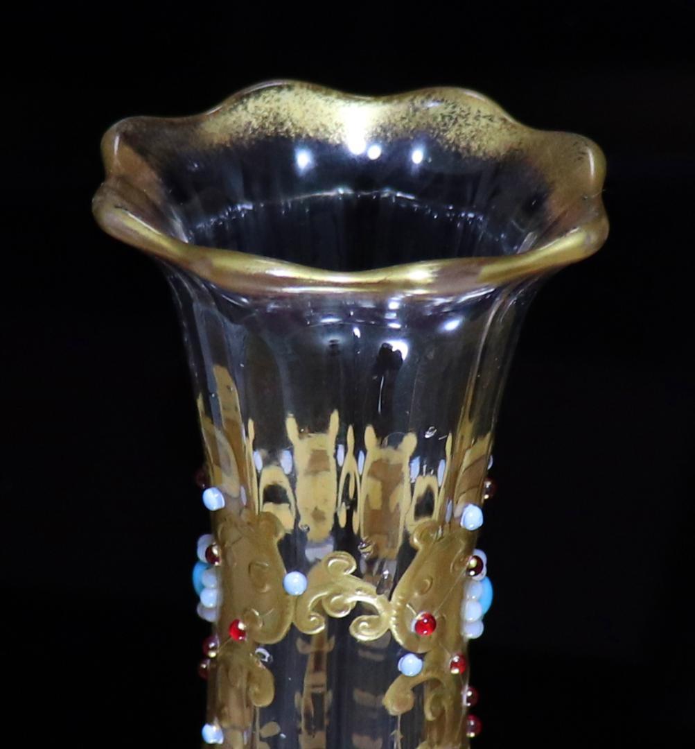 オールド・バカラ 1880年頃珍品 24金彩装飾エナメル彩ビジュー花瓶 ゴールド