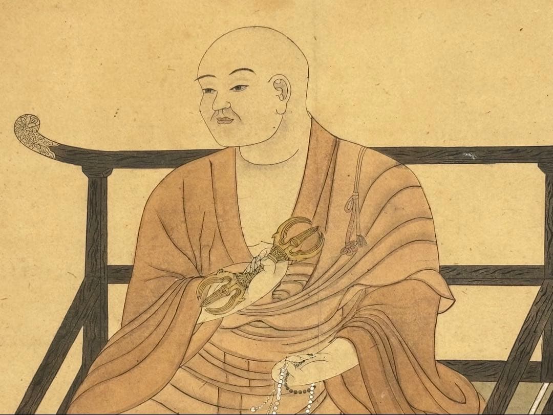 大型彩色木版画「弘法大師坐像図」1枚|仏画 真言宗 空海 江戸時代 仏教美術