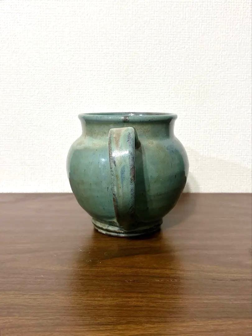 寺村光輔 益子焼 ピッチャー型花器 フラワーベース 民藝 糠青磁釉