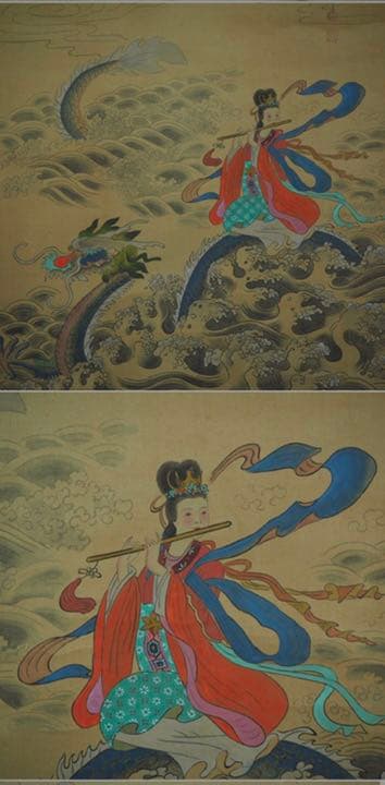 送料無料　 時代物　雲泉筆　『乗龍図』掛け軸絹本肉筆全体183×60ｃｍ中国美術