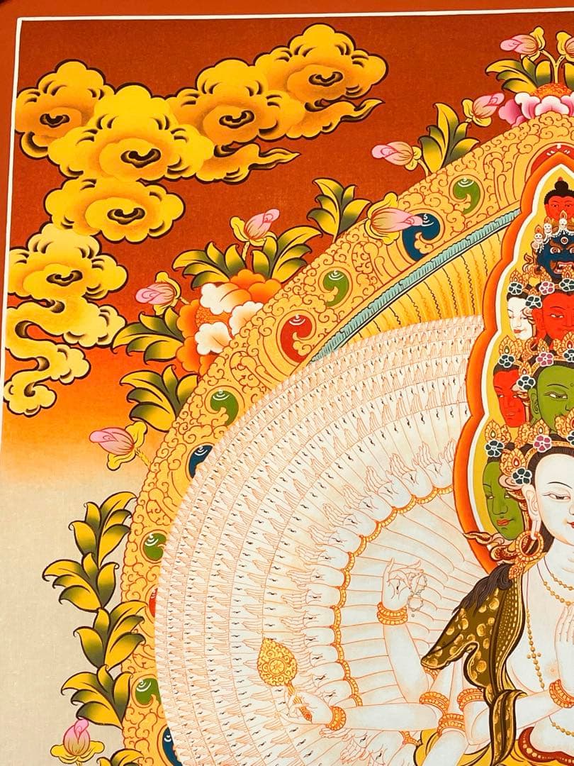 本金使用 チベット密教 十一面観音 千手観音 曼陀羅 手描き 至宝 レア 新品