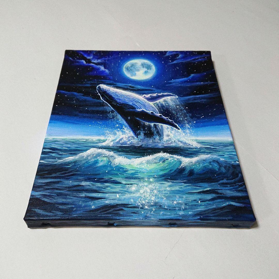 【クジラの夜】アクリル画 F3 風景画 絵画