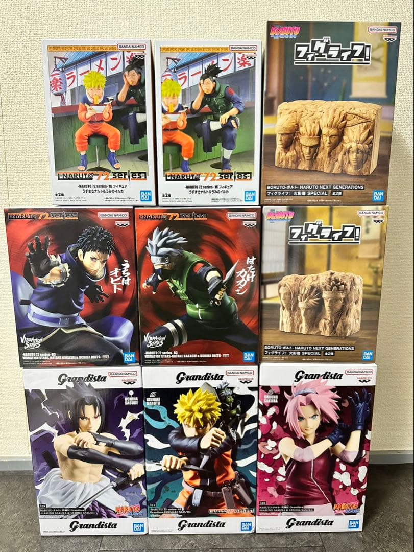 ナルト フィギュア9点セット 一楽 Grandista カカシ オビト 火影岩他