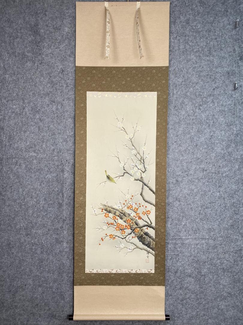 S*n様 小木曽祥雲『紅白梅に鶯』花鳥図 岐阜県生まれ 美品 東洋美術会会員 掛