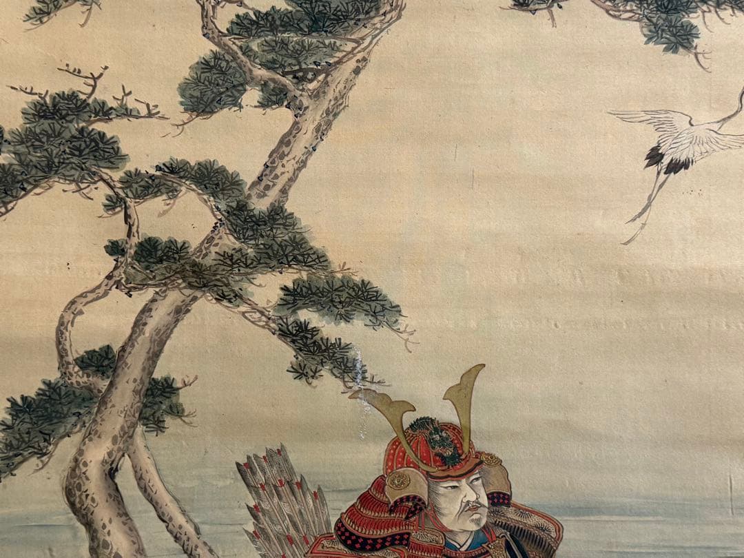 晩翠画　武士の図　絹本肉筆　掛軸　古美術　送料込み250618