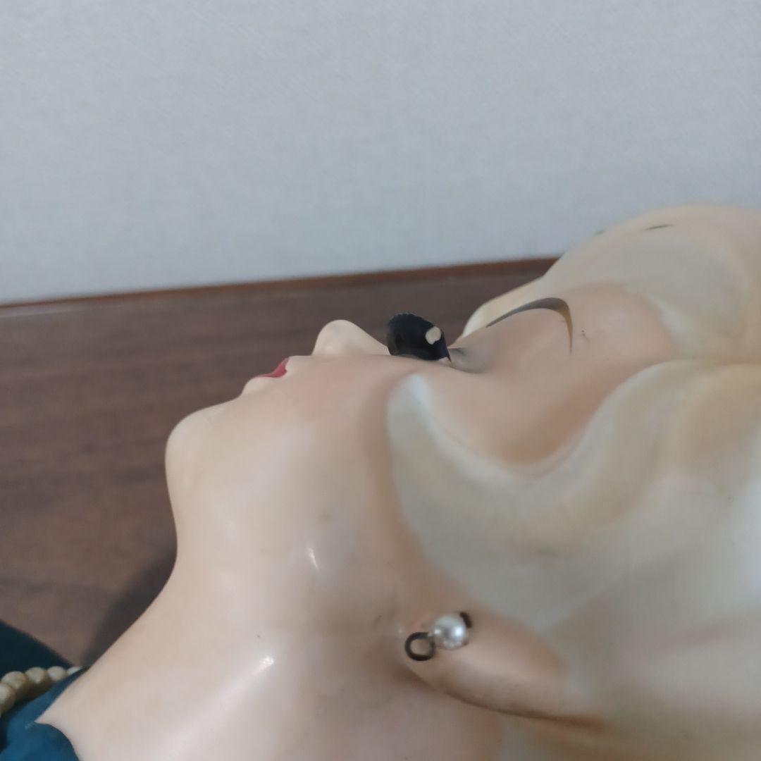 ビンテージレディヘッドベース 陶器製置物花瓶　ブルーのドレスにパールのネックレス