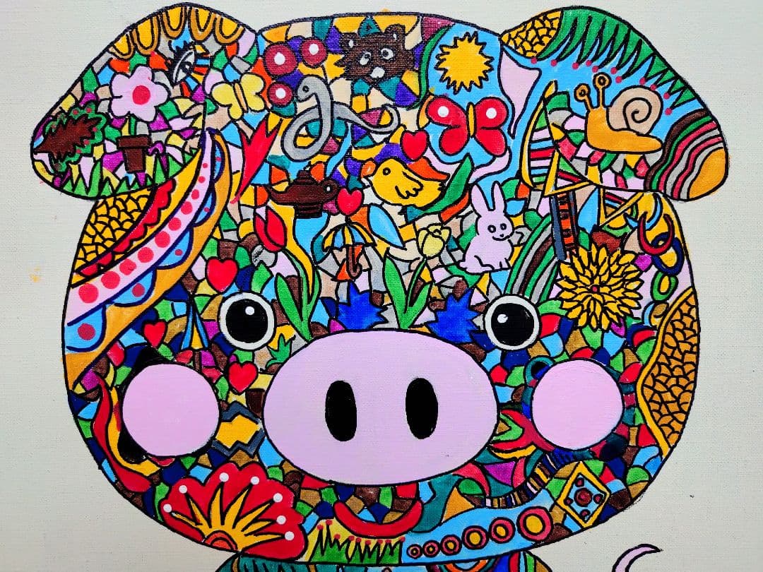 【F6号】ジミー大西【Pig】手描き作品/裏サイン有/油彩/アクリル/絵画/額縁