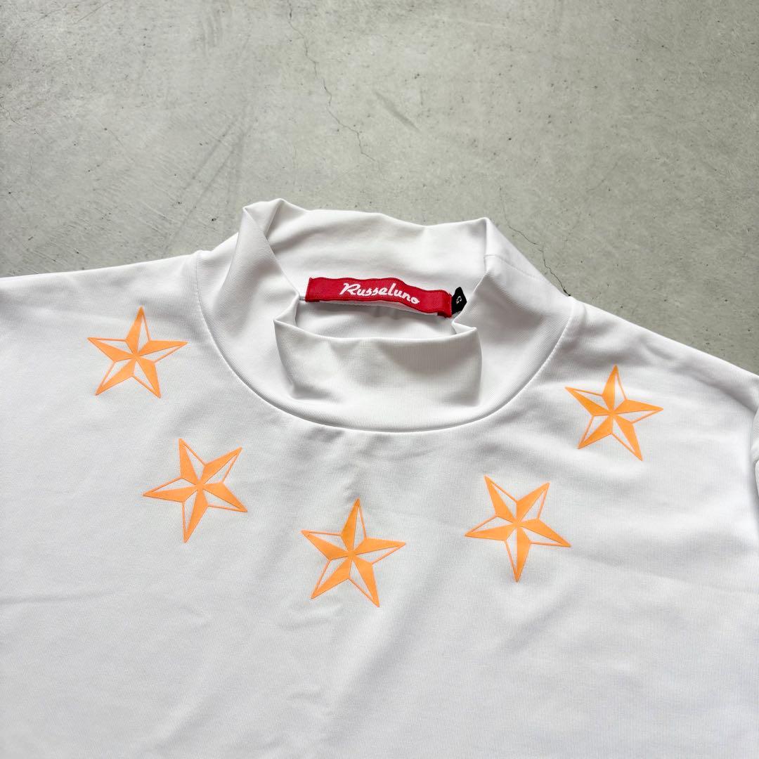 【美品】Russeluno ラッセルノ ロゴプリント 長袖モックネックシャツ L