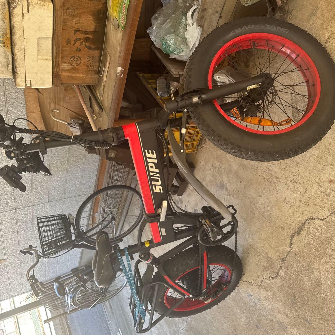 Sunpie 折りたたみ 電動アシスト自転車 赤黒