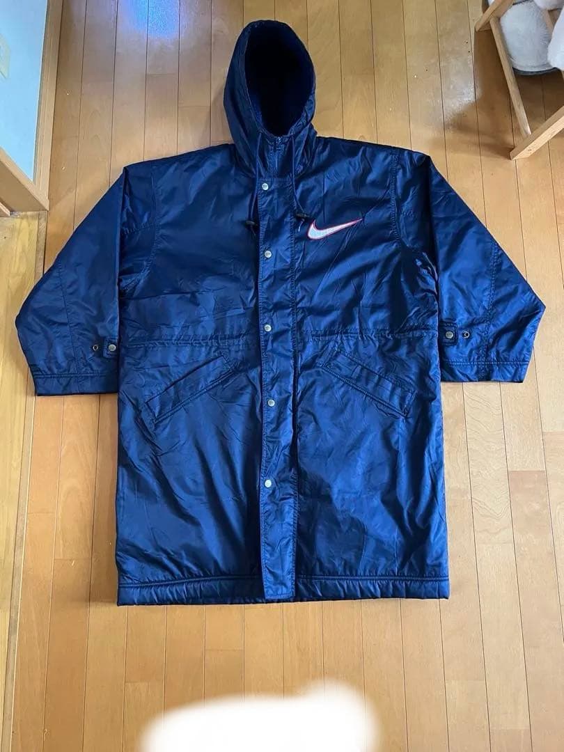 【激レア・極暖】90s NIKE ナイキ ベンチコート ボア 裏地 刺繍　紺