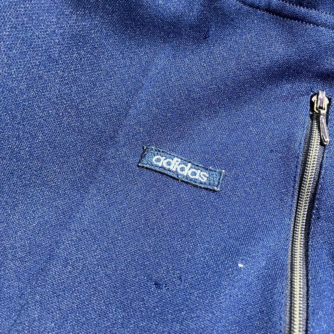 80s adidas デサント製 上下　セットアップ　ジャージ　青 刺繍ロゴ