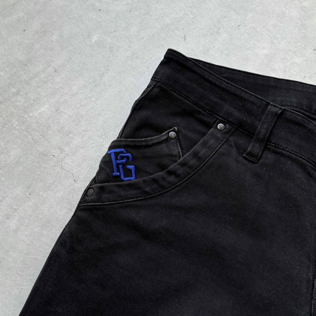 PEARLY GATES ストレッチロングパンツ ワッペン プリント 黒 M