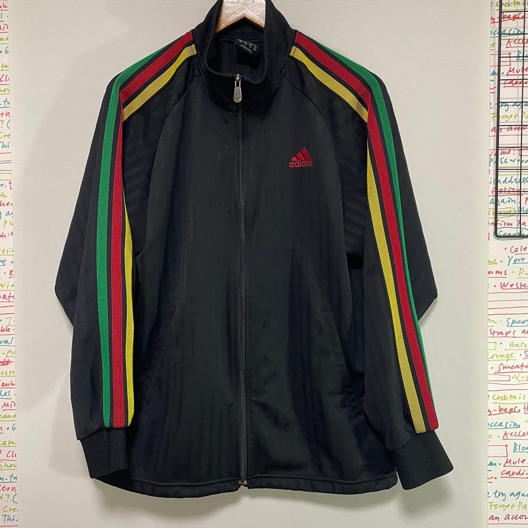 adidas ラスタカラージャージ上下セット ブラック　レゲエ
