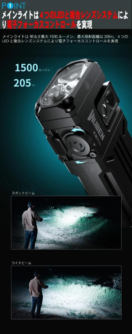 X2ProRGB BLACKフラッシュライト 超小型 充電式 防水 強力 明るい