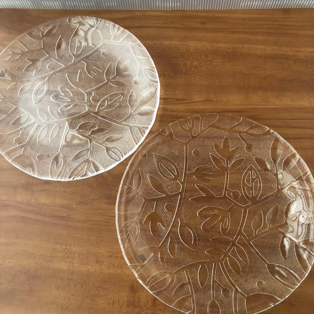 ［美品］KOSTA BODA ANNA 葉模様の透明皿 4枚セット