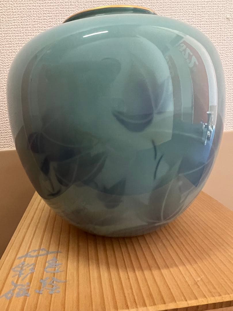 1123 深川製磁　色絵彩磁　芙蓉　花瓶　未使用