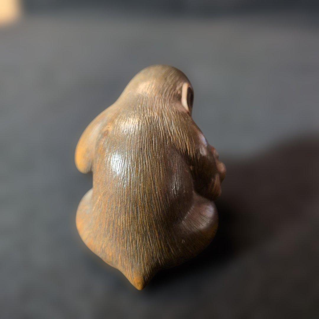 初代伊勢正直作　親子猿　根付