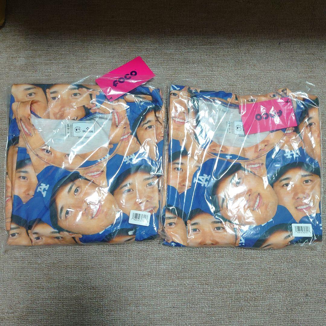 FOCO 大谷翔平 ドジャース Tシャツ Ｌ 青 新品 未使用 顔だらけ 2枚