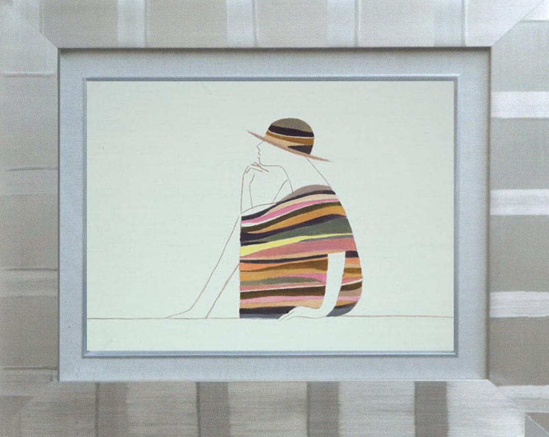 油絵 菅家令子 絵 絵画 インテリア 額付(青緑＋銀) F3-041214 女性