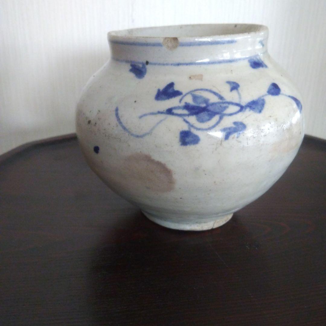 李朝 染付 白磁 壷 骨董品時代物
