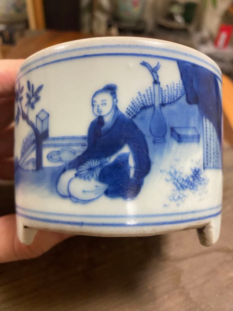 染付 明時代 人物 唐物 青花 香炉