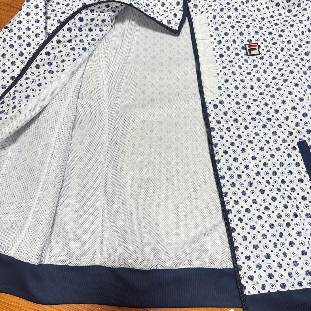 FILA フィラ柄ジャケット ホワイト/ネイビーLサイズ　テニスウェア