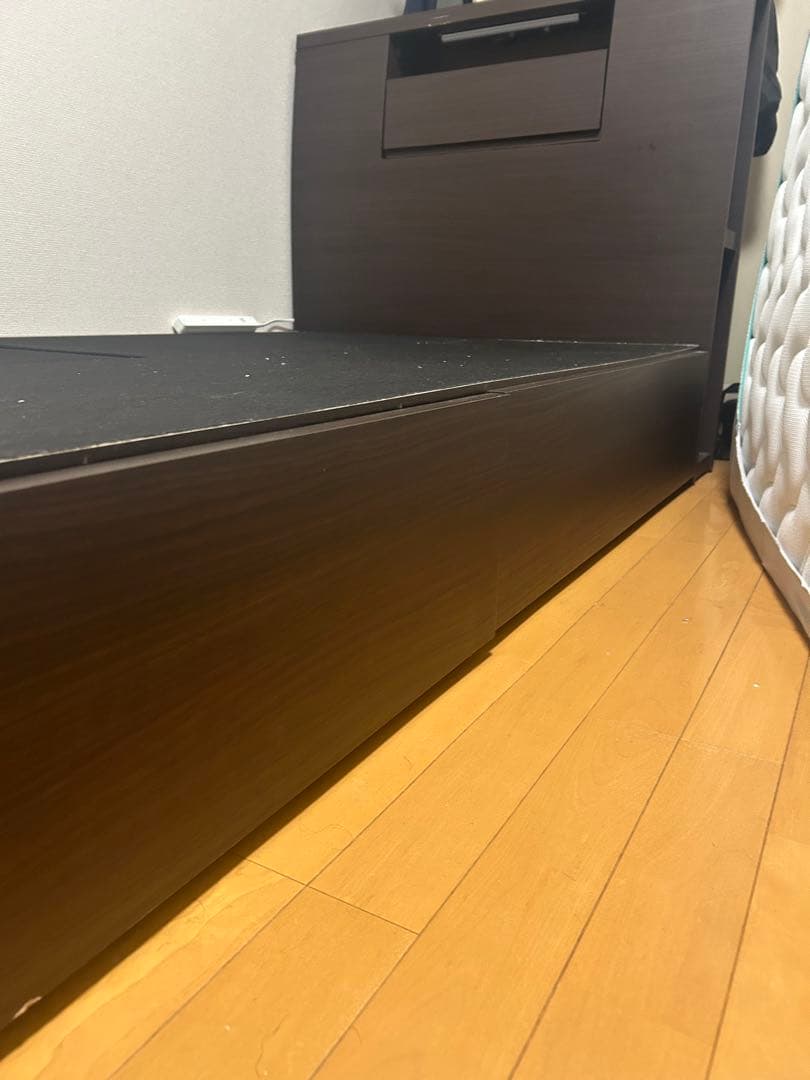ダークブラウン シングルベッドフレーム 引き出し付き