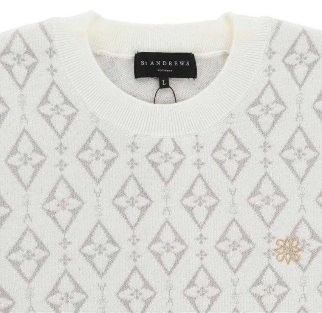 【美品】StANDREWS ダイヤロゴジャガードクルーネックニットプルオーバー