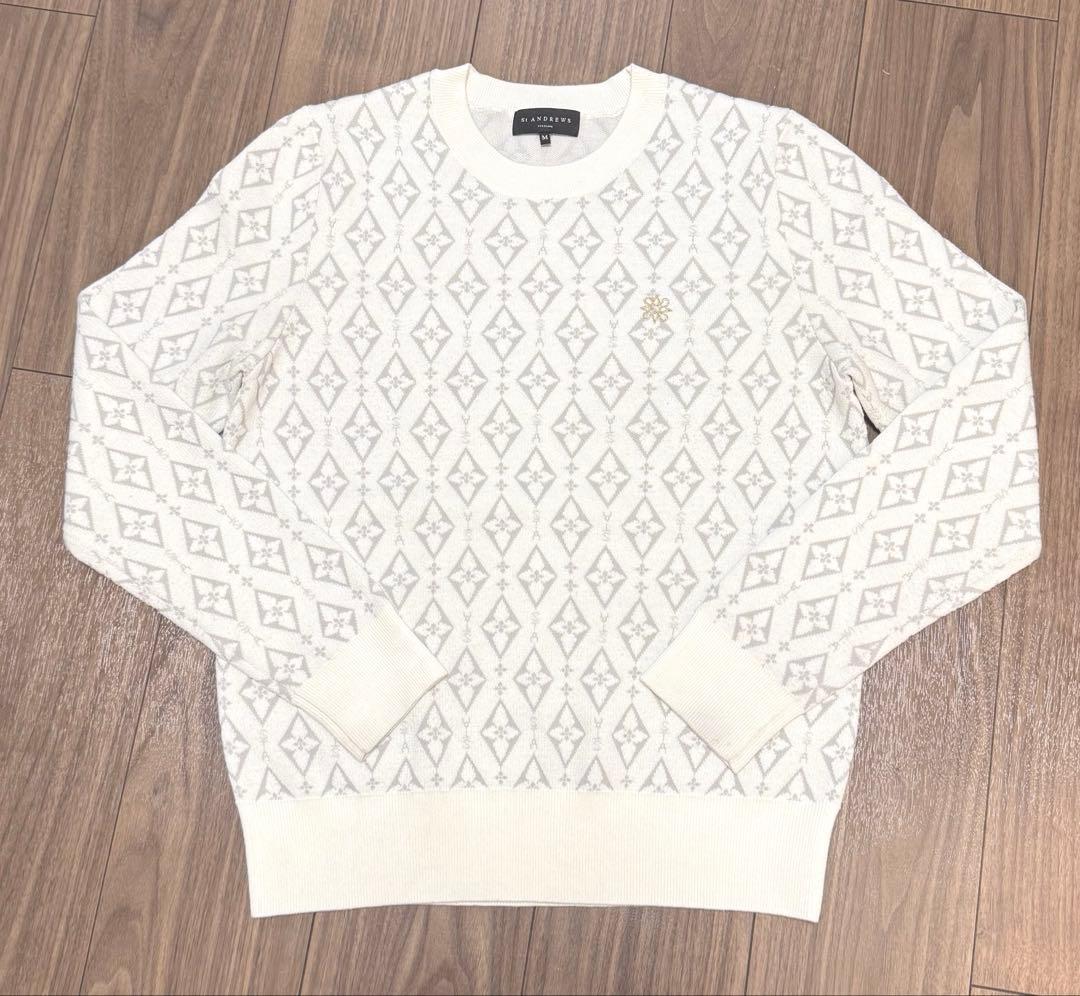 【美品】StANDREWS ダイヤロゴジャガードクルーネックニットプルオーバー