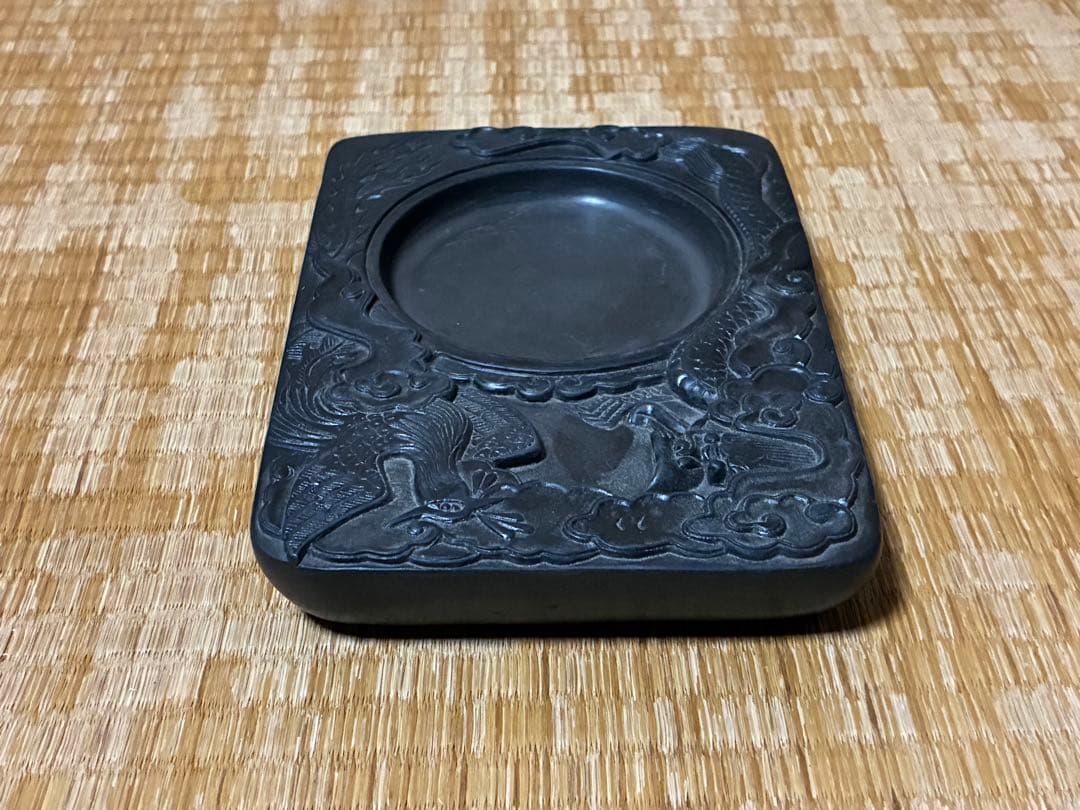 書道具 龍と鳳凰の彫刻 中国 端渓硯 古硯 唐物