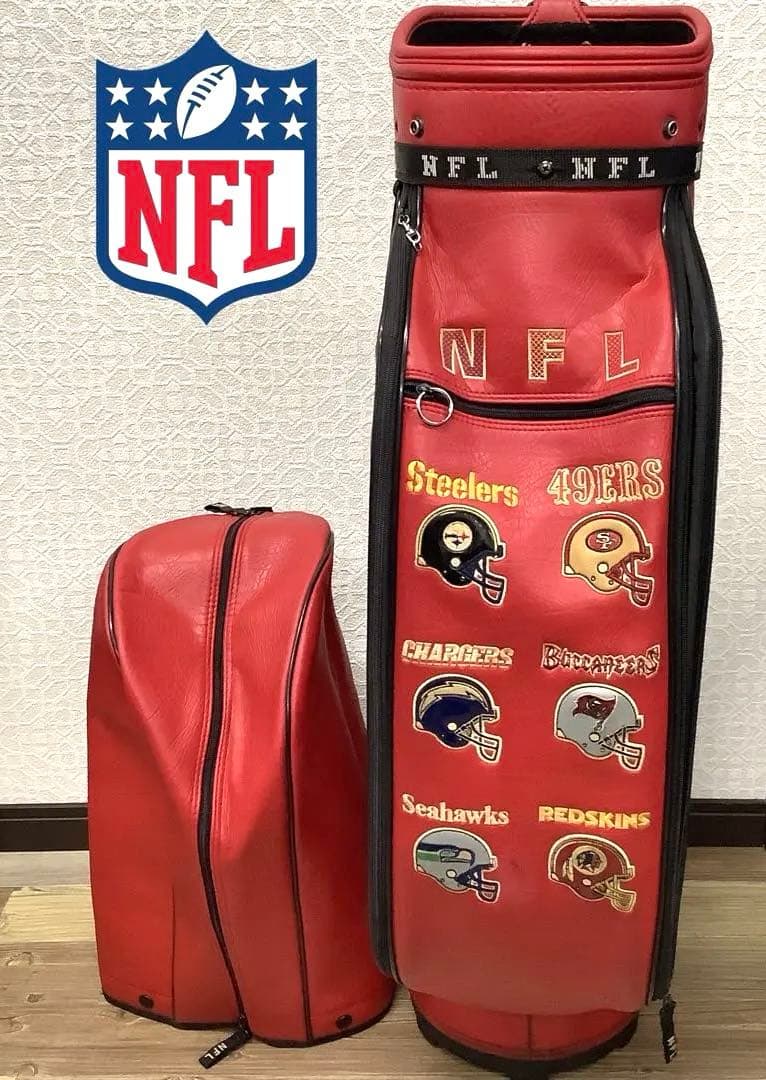 レア！NFL キャディーバッグ 全チーム名刺繍入り フットボール型ヘッドカバー付