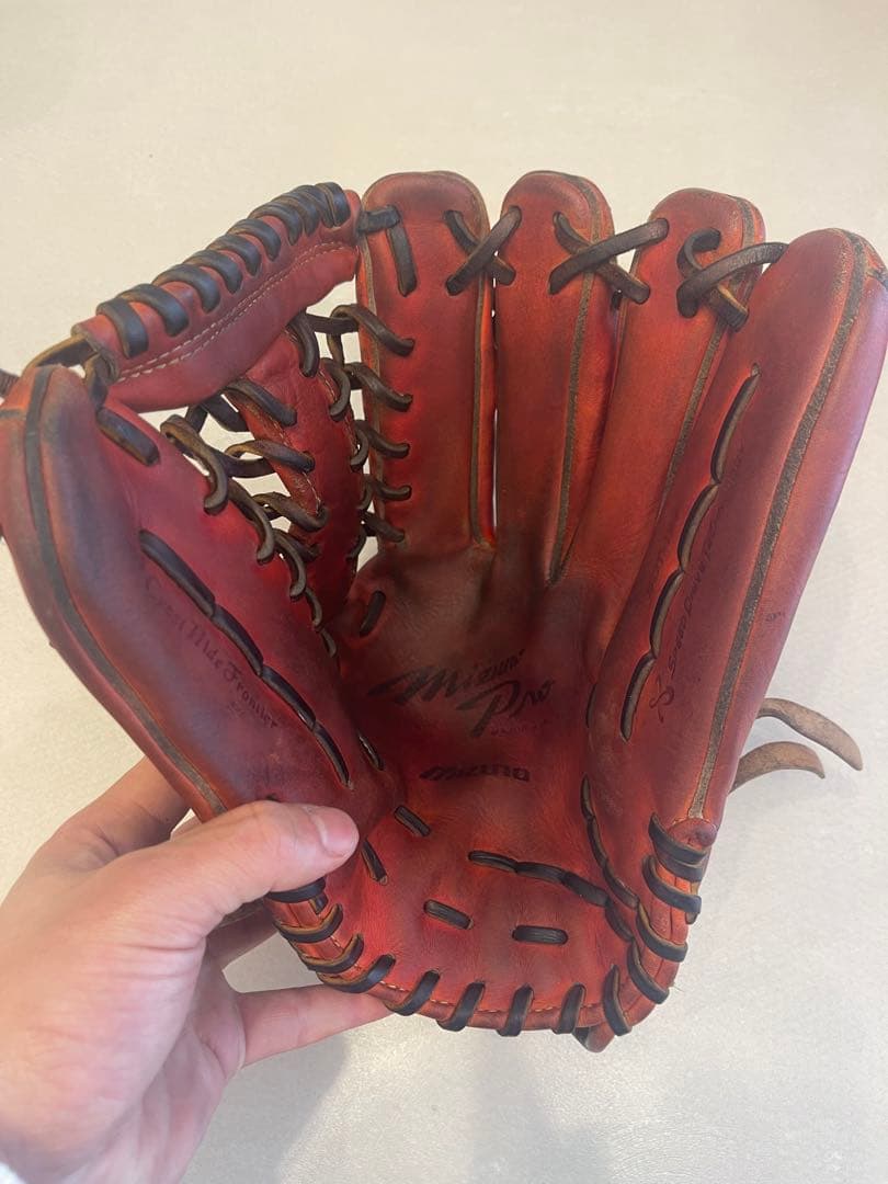 ミズノプロ　硬式用グローブ オレンジ 外野手用グラブ　グローブ 高校野球対応