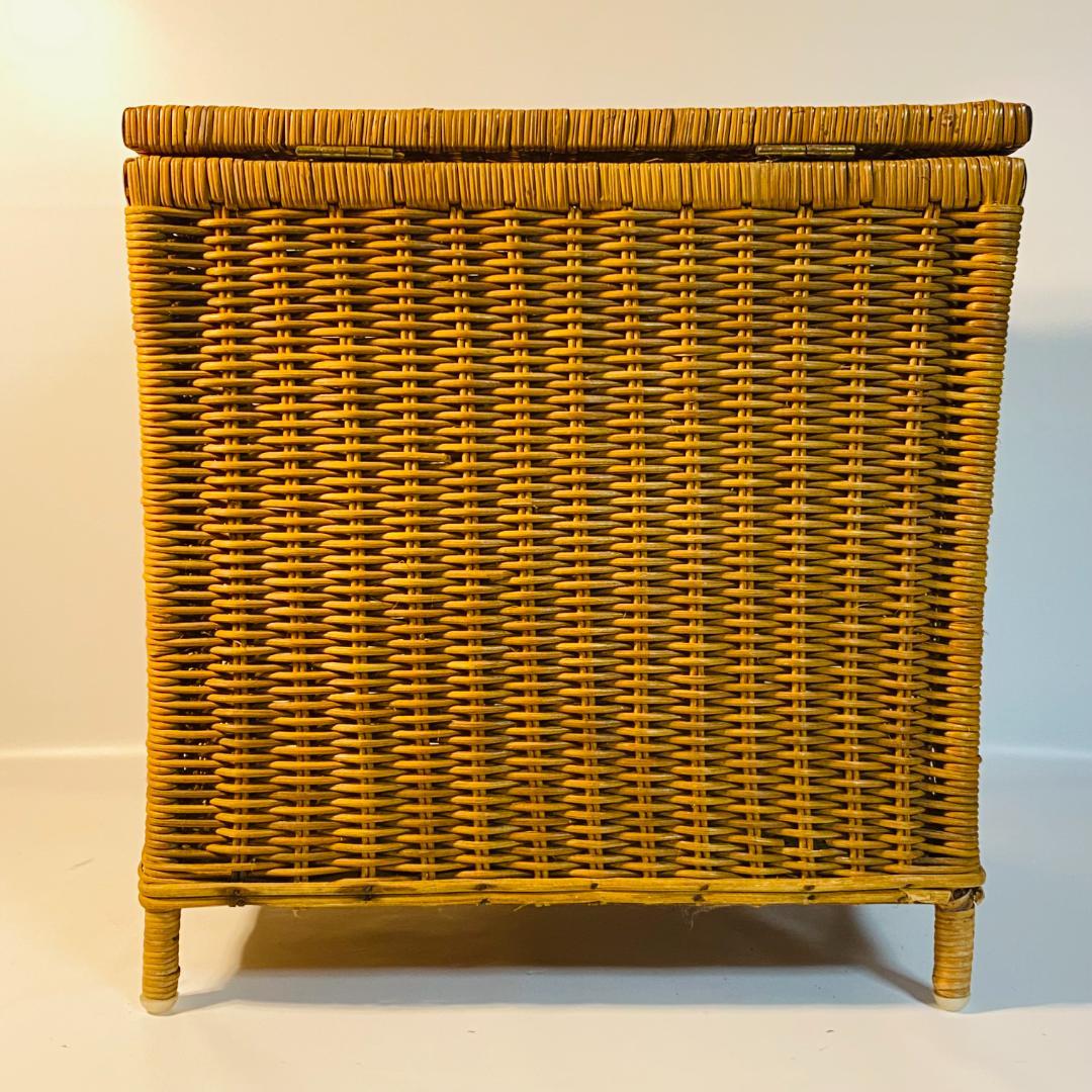 ラタン 籐 籠 蓋付 フタ 脚付 W45.5cm D29.5cm H49.5cm