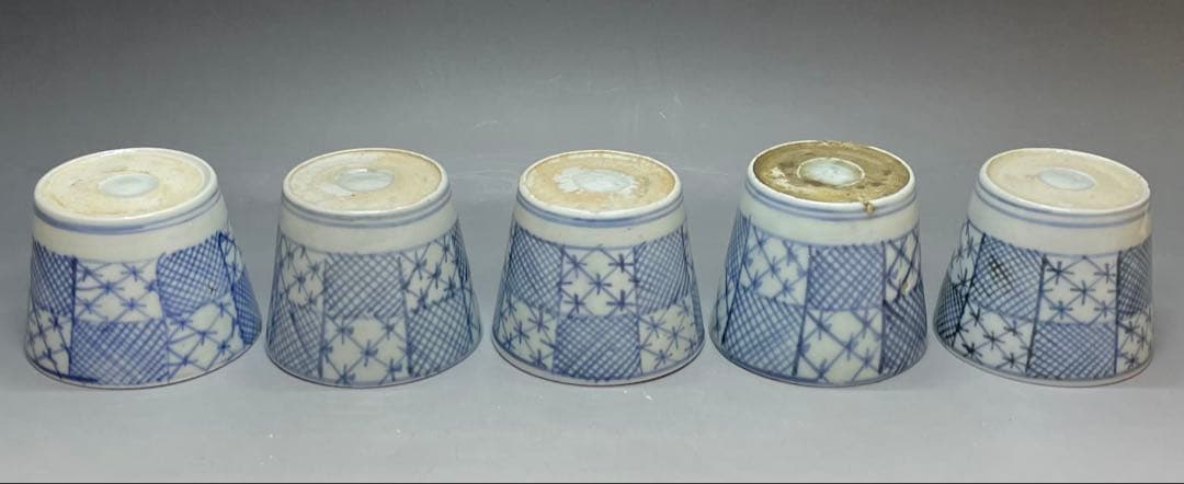 古伊万里　蕎麦猪口　市松格子文　染付　江戸時代 　u751