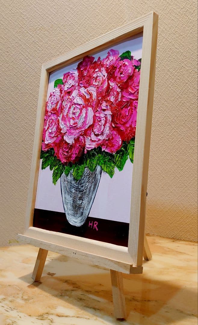 油絵 絵画【ピンク薔薇】【6切】