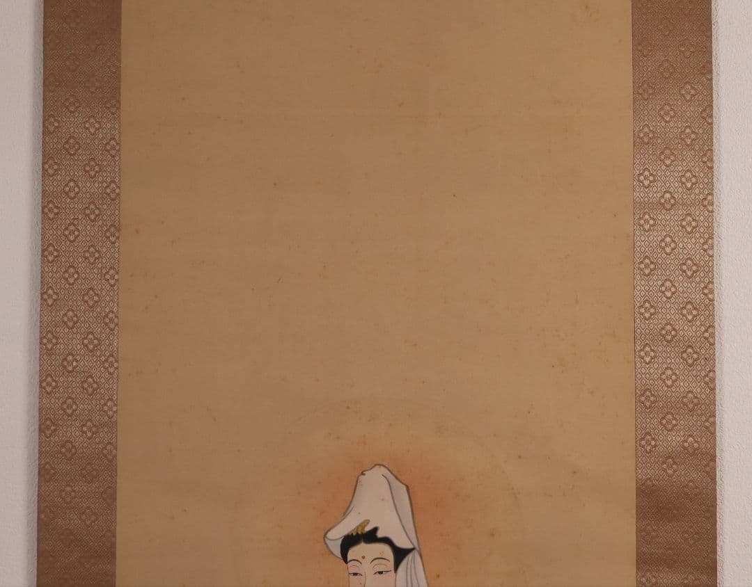 【模写】日本画 魚籃観音像 在銘 松堂 絹本 掛軸 木箱入り 仏画 MB233