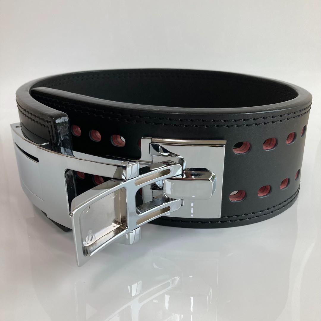 本革 パワーリフティングベルト レバーアクション バックル光沢銀 パワーベルト