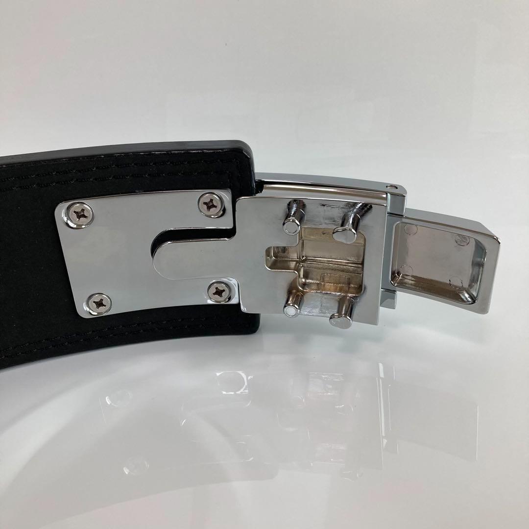 本革 パワーリフティングベルト レバーアクション バックル光沢銀 パワーベルト