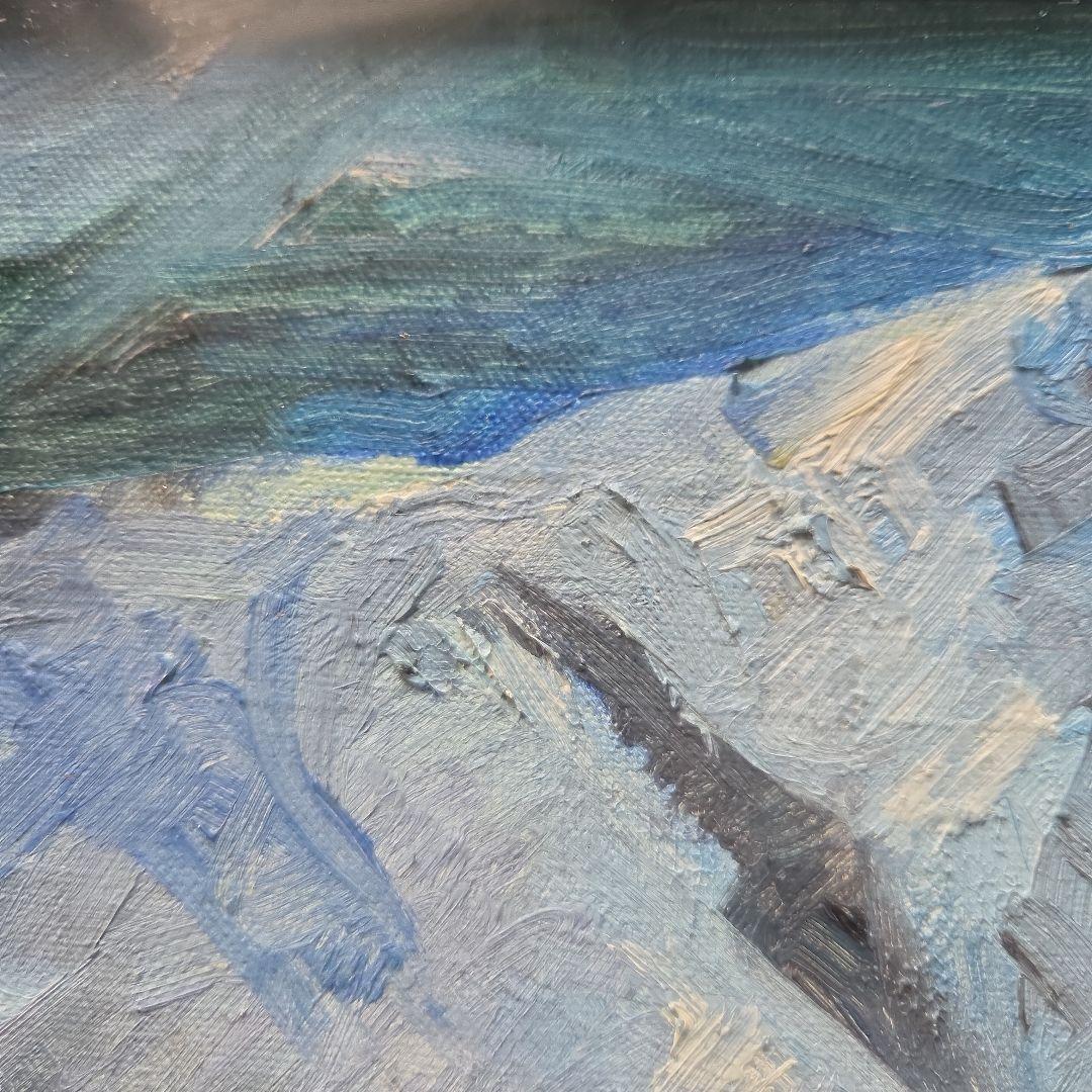 【美品】油彩画 額縁付属　「春待ち白馬鑓ヶ岳」 油彩F8 号サイズ