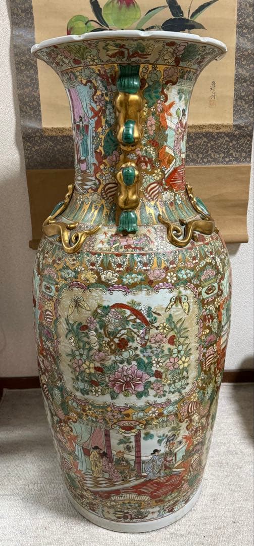 中国　色絵　人物図大瓶　大清乾隆年製銘　高さ約95cm 送料込み260408