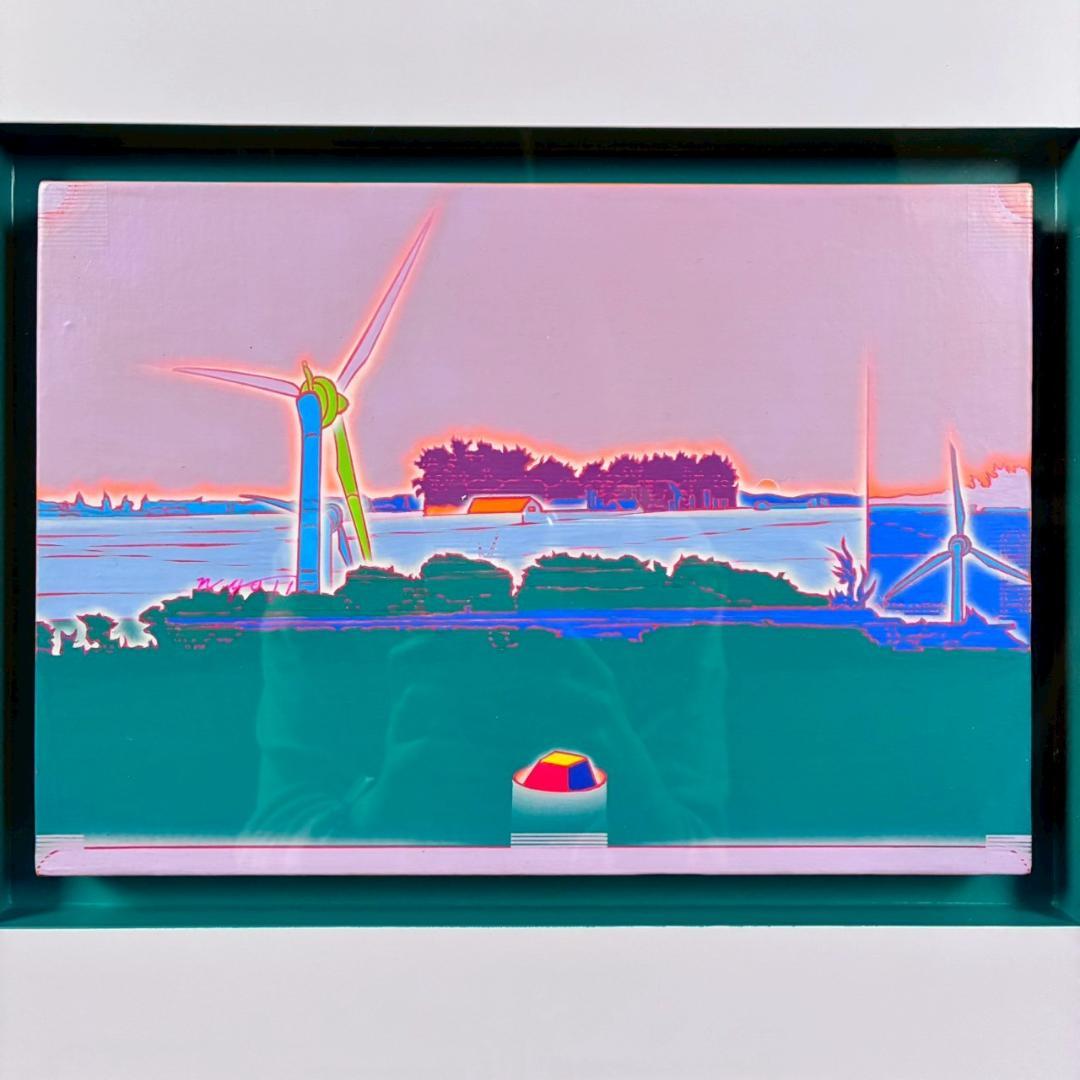 美品 中野庸二「hill」油彩画 風景画 現代日本絵画展大賞 お洒落な立体額装