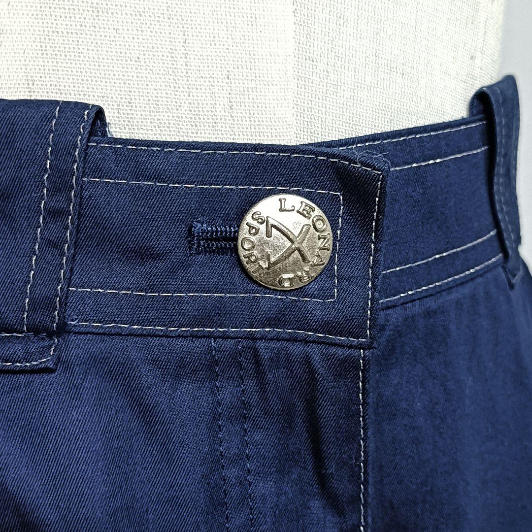 【極美品】レオナールスポーツ キュロットパンツ ロゴ刺繍 濃紺 L相当 綿100