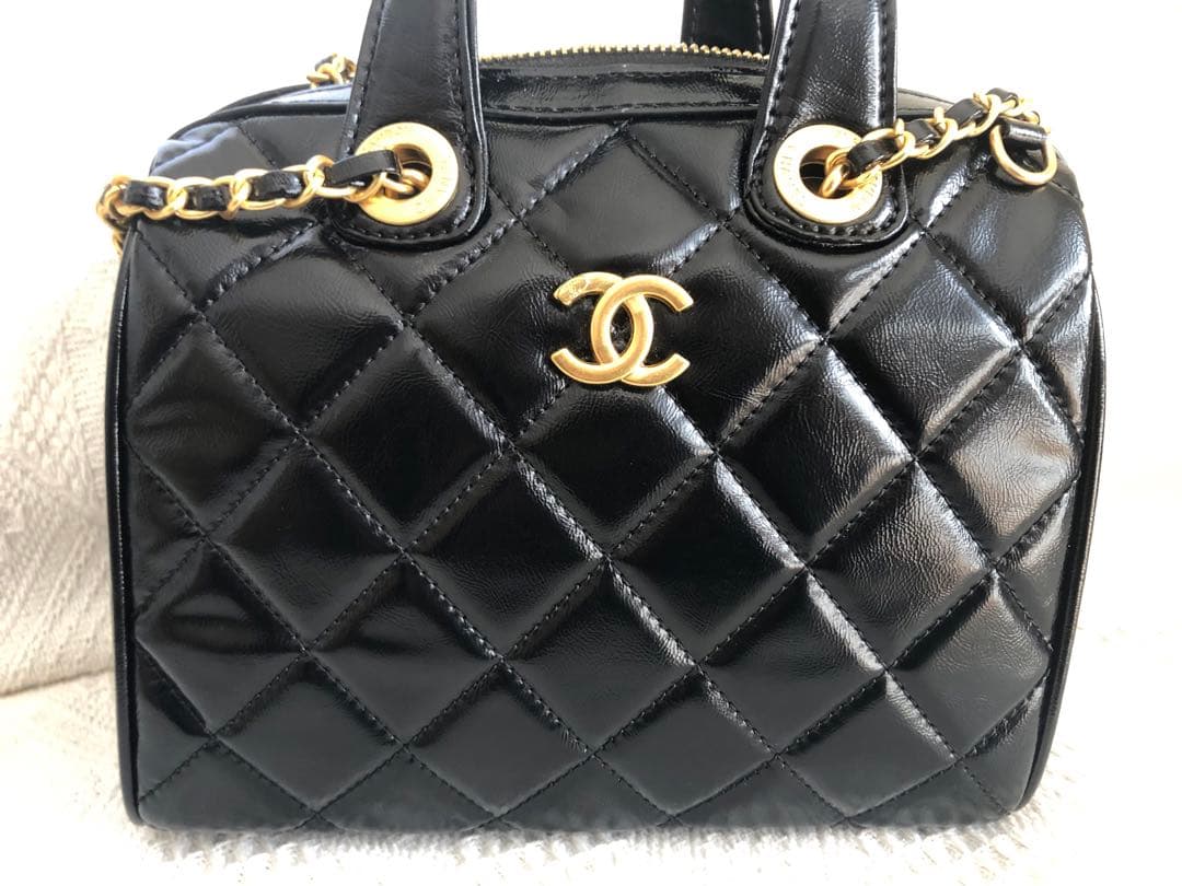 CHANEL ノベルティ キルティング キャビアスキン ミニ ボストンバッグ