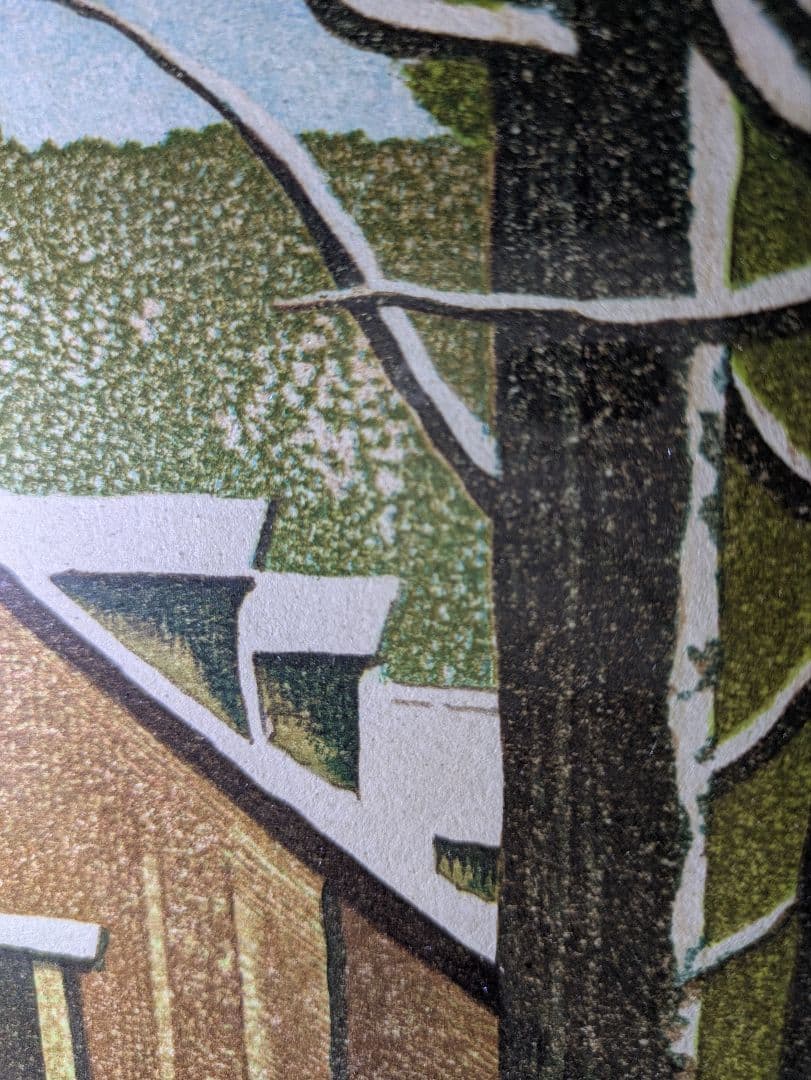岡鹿之助 「雪の山荘」 木版画 加藤版画研究所 エディション・サイン有