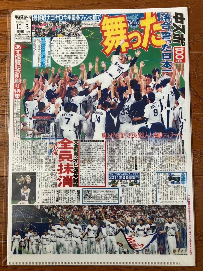中日ドラゴンズ 2010 日本一記念 クリアファイル 立浪和義 レア ３枚