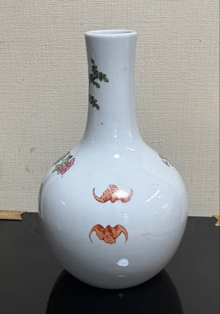 中国　清時代　同治年製　粉彩　花卉紋瓶　高さ約33.5cm 送料込み260326