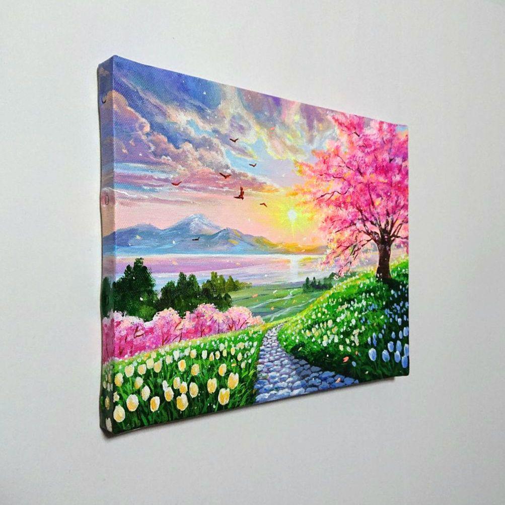 【桜花爛漫】アクリル画 F3 風景画 絵画